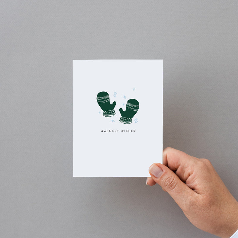 "Warmest Wishes" Green Mittens Greeting Card