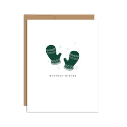 "Warmest Wishes" Green Mittens Greeting Card
