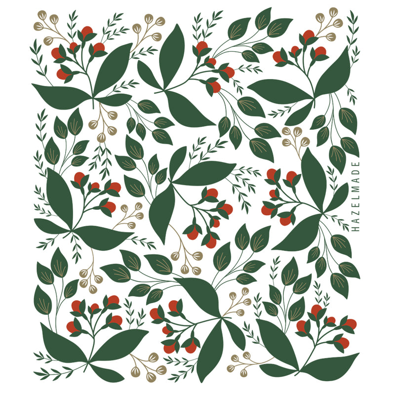 Digital rendering of tea towel with an illustration of winterberries