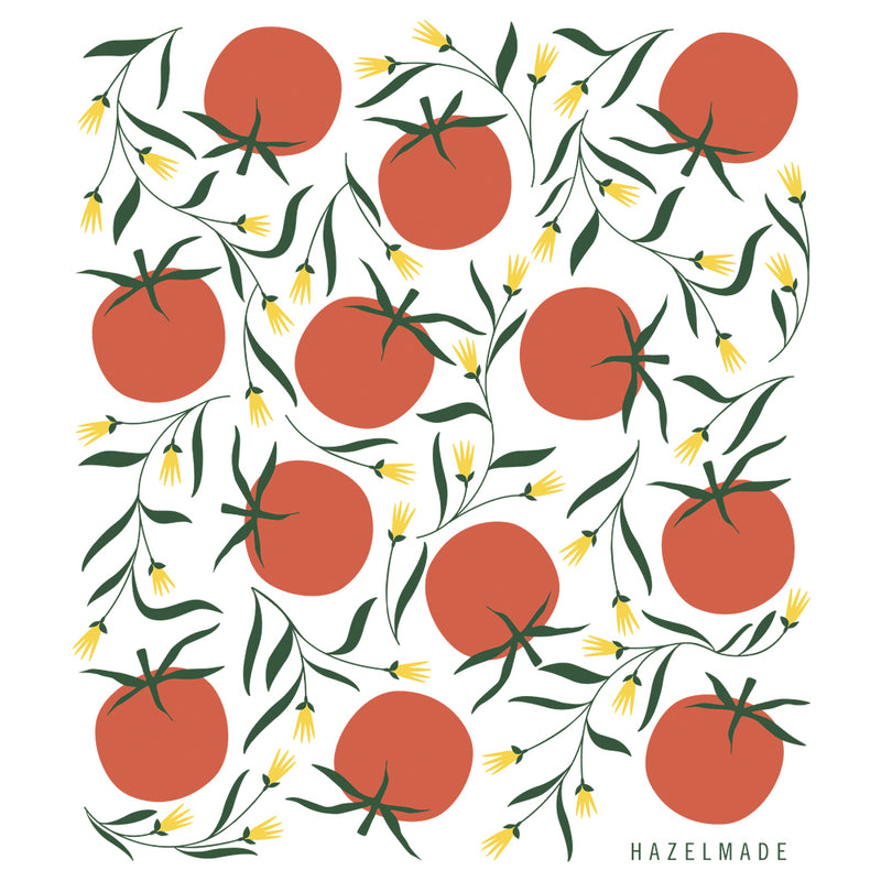 Digital rendering of tea towel with an illustration of tomatoes