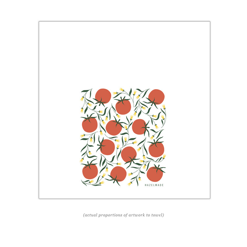 Digital rendering of tea towel with an illustration of tomatoes
