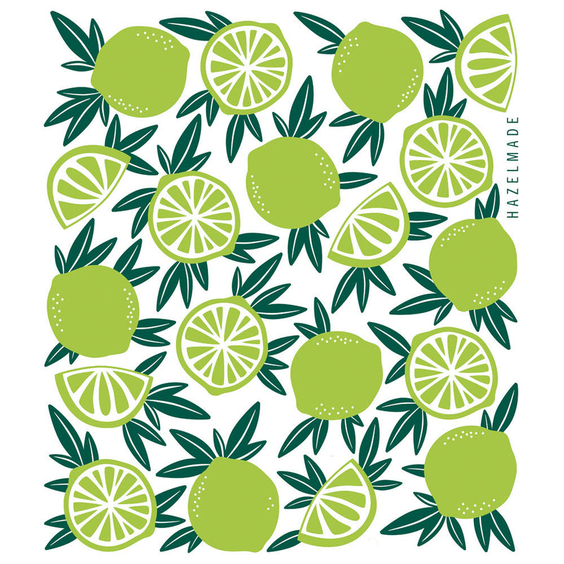 Digital rendering of tea towel with an illustration of limes