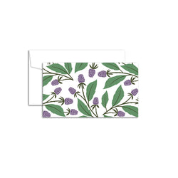 Set of 10 flat mini note cards with envelopes and an illustrated pattern of blackberries and green leaves.