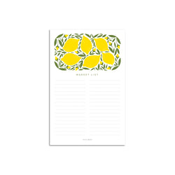 A single 5.5” by 8.5” large notepad with 50 tear-off sheets, an illustration of lemons, and text that reads "Market List".