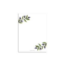 A single 4” by 5.5” small notepad with 50 tear-off sheets and an illustration of purple ivy sprigs in the top left and bottom right corners. The rest is blank.