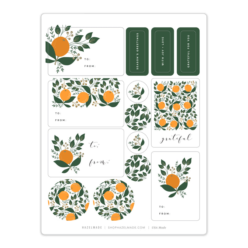 Winter Citrus / Gift Wrap Set of 3 Sticker Sheets