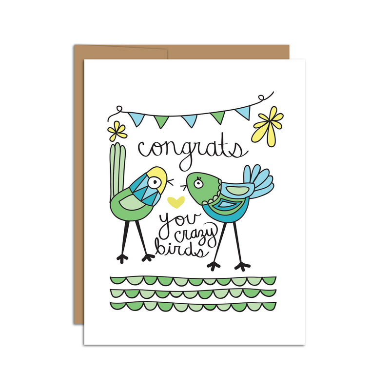 "Congrats You Crazy Birds" Wedding Greeting Card